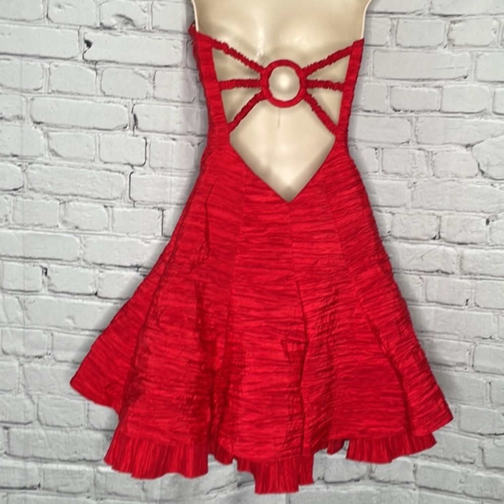 Red Textured A-Line Mini Dress with Ring Back Detail